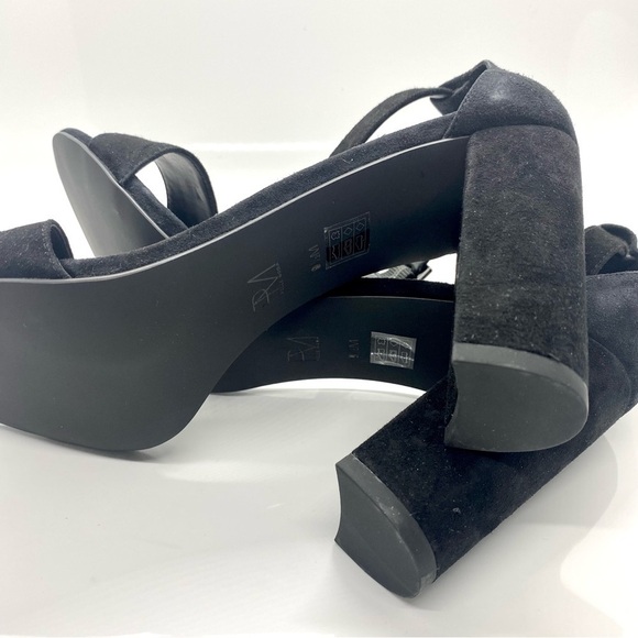 suede Black Block Peep Toe Heels Platforms - Picture 4 of 13